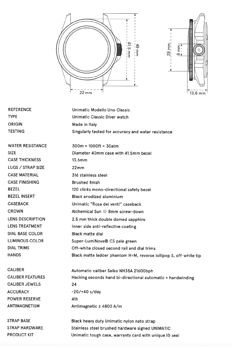 Unimatic Horloge Uc1 Classic Individually Numbered Uni