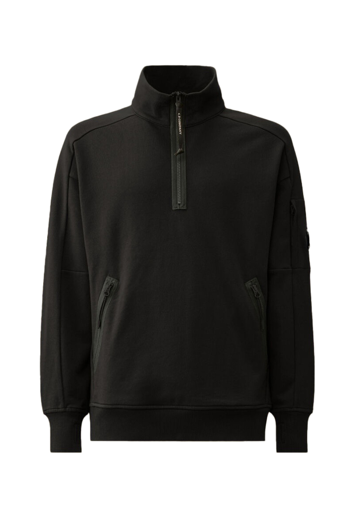 Cp Company Sweater Diagonal Raised Fleece Half Zipped Lens Sweatshirt Zwart